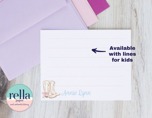 Cowgirl western coquette aesthetic note cards with name in blue ink