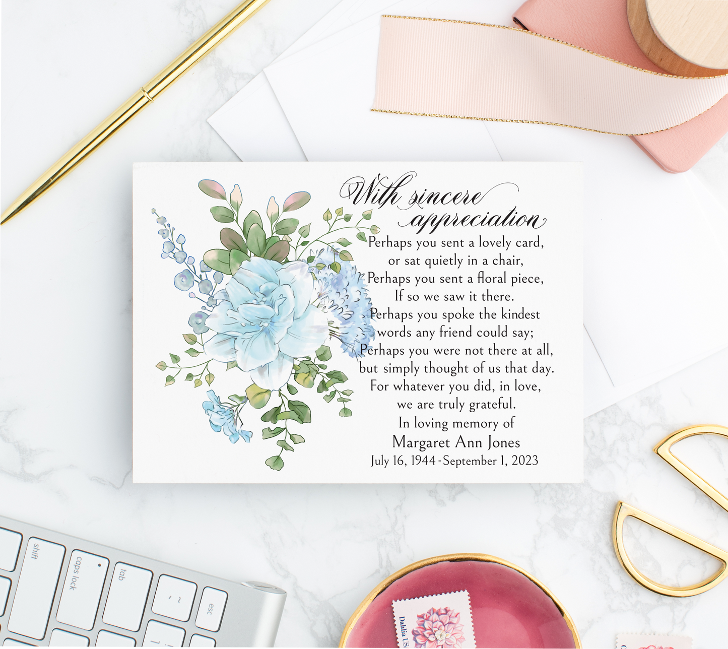 Blue Floral Sympathy Thank You Cards