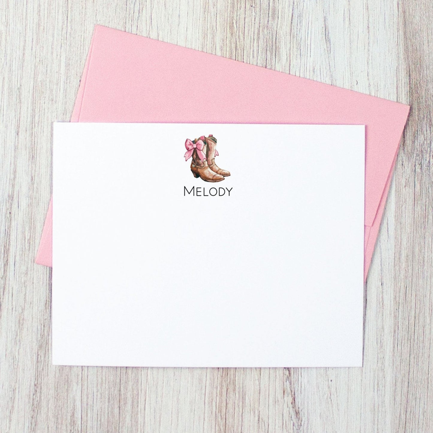 Cowgirl Boots with Pink Ribbon Stationery Set Personalized with Name for Girls women teens