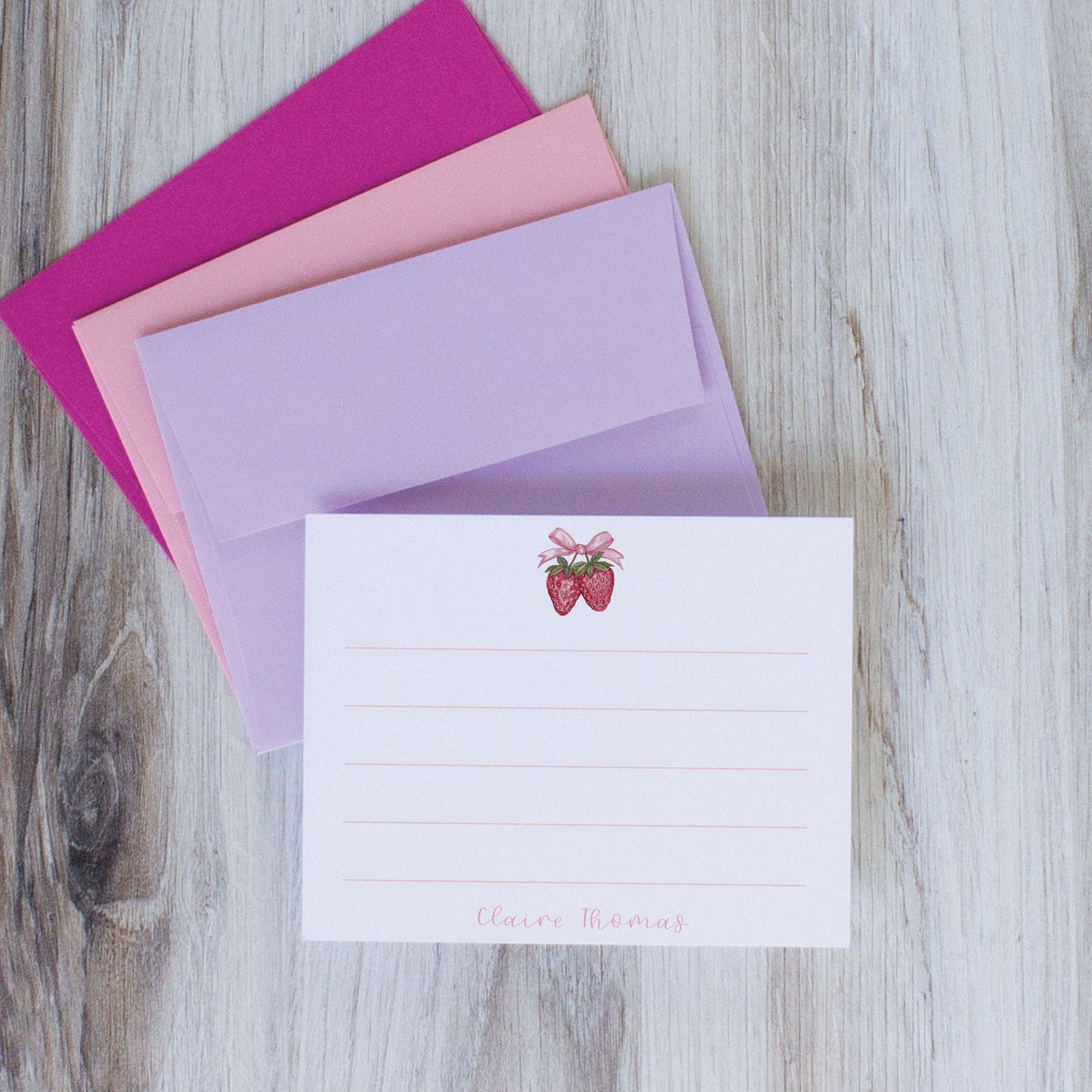 Personalized Coquette Strawberry Stationery Set for Women or Girls