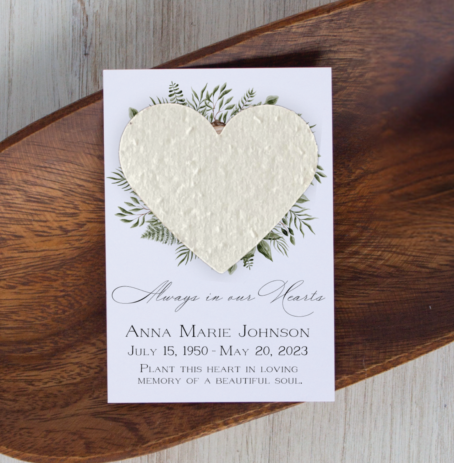 Plantable Funeral Favor with Seed Hearts Personalized