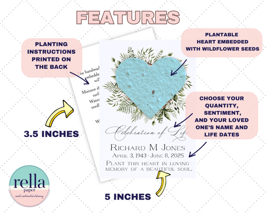 Plantable Funeral Favor with Seed Hearts Personalized