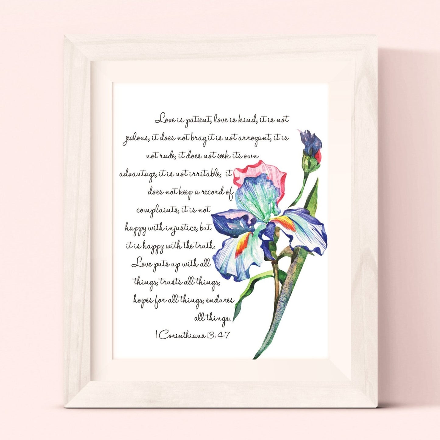 Bible Verse Print 1 Corinthians 13 4-8, Love is Patient Love is Kind