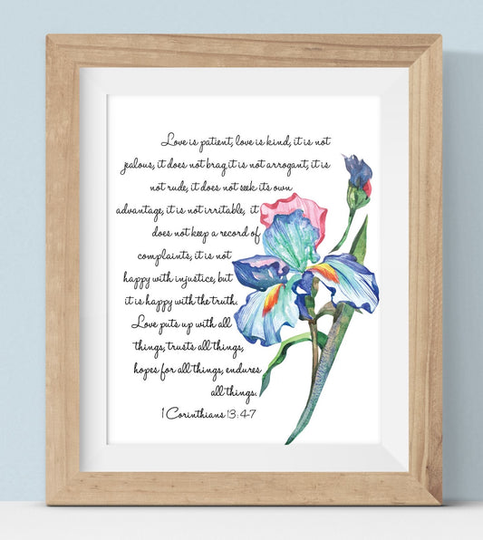 Bible Verse Print 1 Corinthians 13 4-8, Love is Patient Love is Kind
