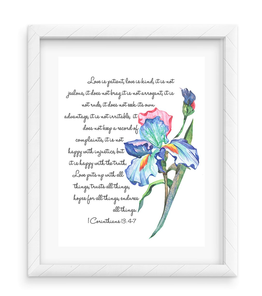 Bible Verse Print 1 Corinthians 13 4-8, Love is Patient Love is Kind
