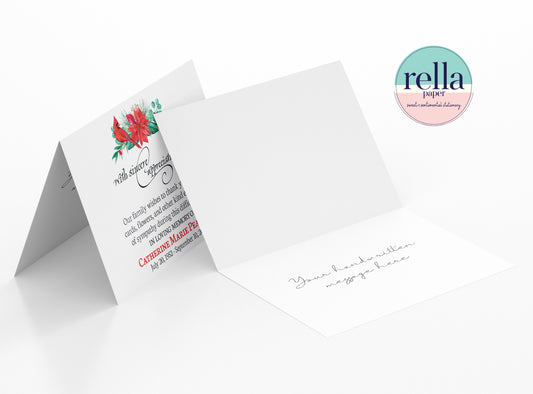 Christmas Bereavement Thank You Cards with Red Cardinal and Poinsettias