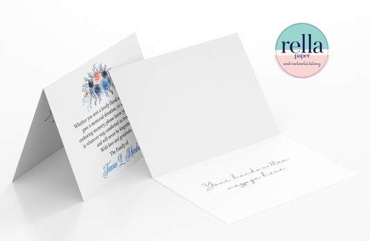 Personalized Blue Peach Floral Funeral Thank You Cards with Envelopes
