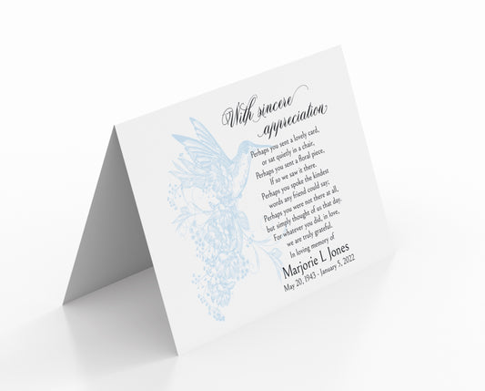 Personalized Hummingbird Sympathy Thank You Cards