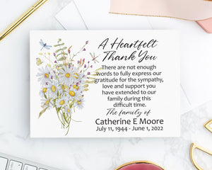 Personalized Floral Daisy Sympathy Thank You Cards with Envelopes