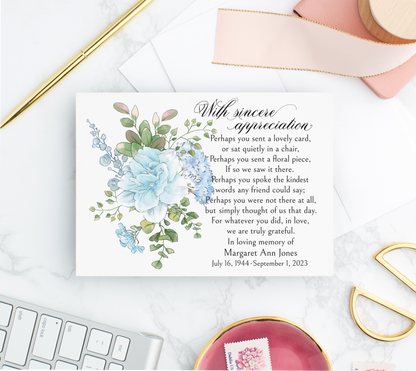 Blue Floral Sympathy Thank You Cards