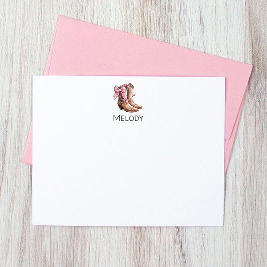 Cowgirl Boots with Pink Ribbon Stationery Set Personalized with Name for Girls women teens