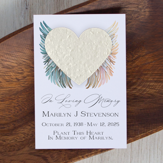 Plantable Funeral Service Favors with Angel Wings Customized