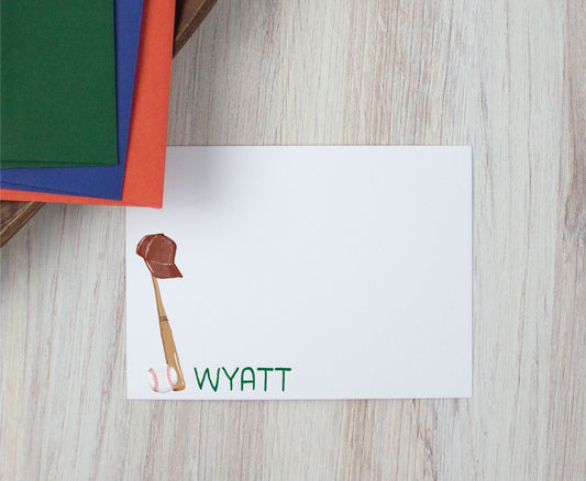 Baseball hat bat ball notecard set name 