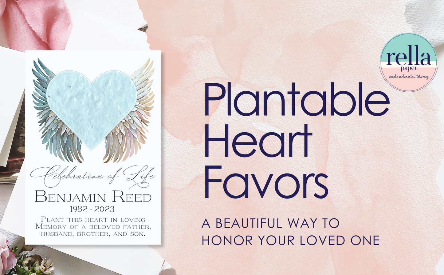 Plantable Funeral Service Favors with Angel Wings Customized