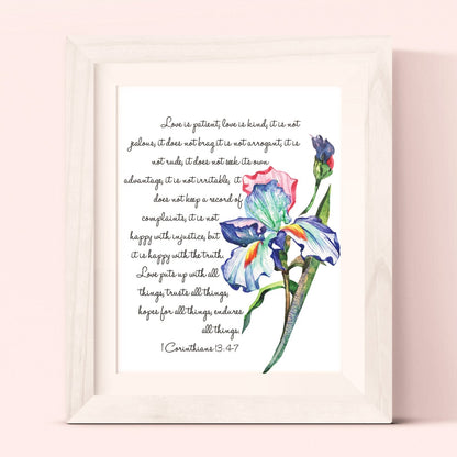 Bible Verse Print 1 Corinthians 13 4-8, Love is Patient Love is Kind