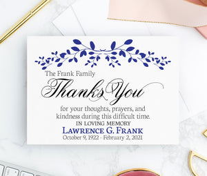 Sympathy Thank You Card for After Funeral Navy Ink Design