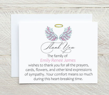 Sympathy Thank You Card for Loss of a Child with Angel Wings