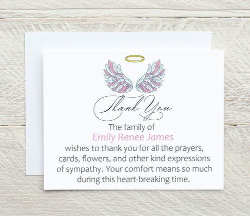 Sympathy Thank You Card for Loss of a Child with Angel Wings