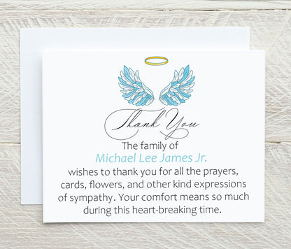 Sympathy Thank You Card for Loss of a Child with Angel Wings