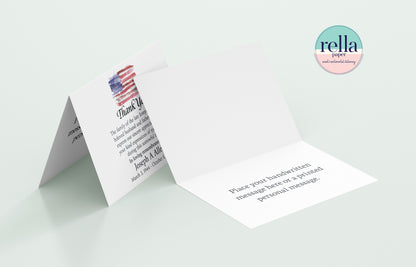 Personalized Sympathy Thank You Card with American Flag