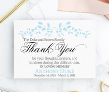 Load image into Gallery viewer, Funeral Thank You Card Light Blue Personalized
