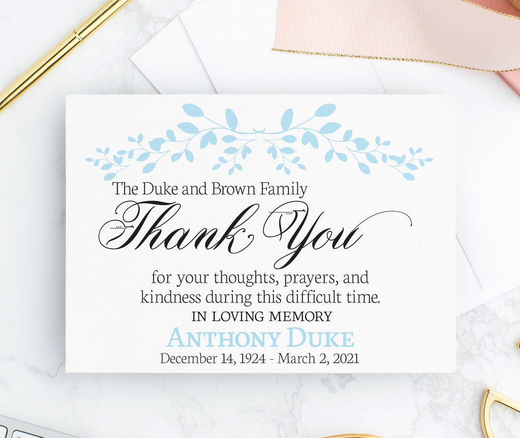 Funeral Thank You Card Light Blue Personalized