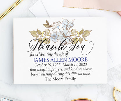 Blue Floral Sympathy Cards Personalized 