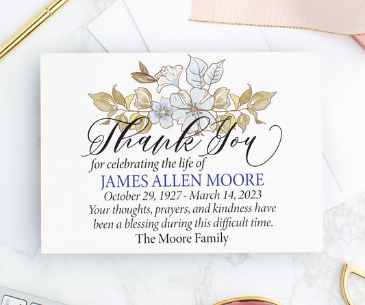 Blue Floral Sympathy Cards Personalized 